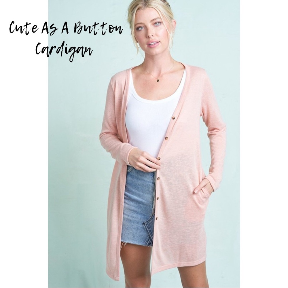 Cute As A Button Cardigan - Blush Pink